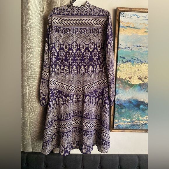 Tory Burch Bourdelle Silk Tunic Dress Purple Long Sleeve Sz 10 - Picture 8 of 15